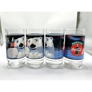 1993 Vintage Coca-Cola Polar Bear Always Cool 16 oz Glass Set Of 4